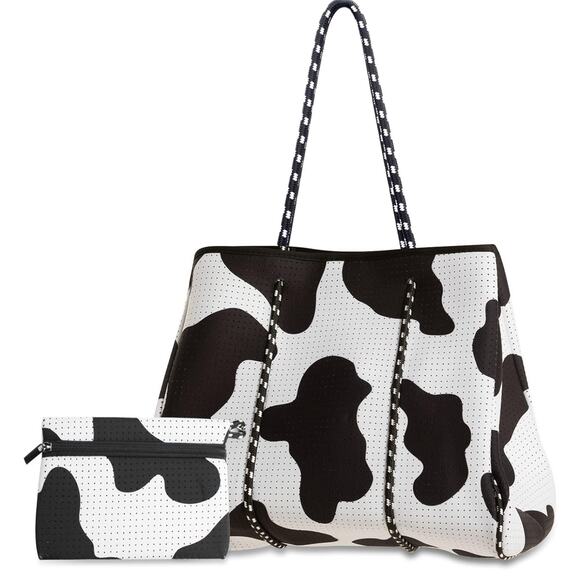 Everyday Tote Neoprene Cow Print Beach Bag 2-pcs -Large Lightweight Travel Bag - Picture 1 of 6